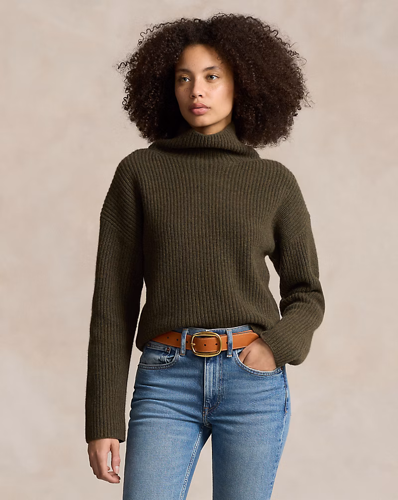 Ralph Lauren Ribbed Wool-Cashmere Mockneck Sweater