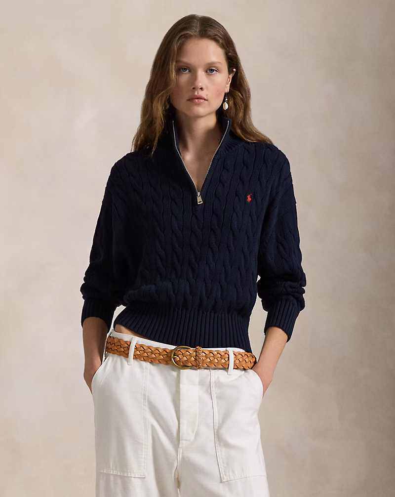 Cable-Knit Cotton Quarter-Zip Sweater