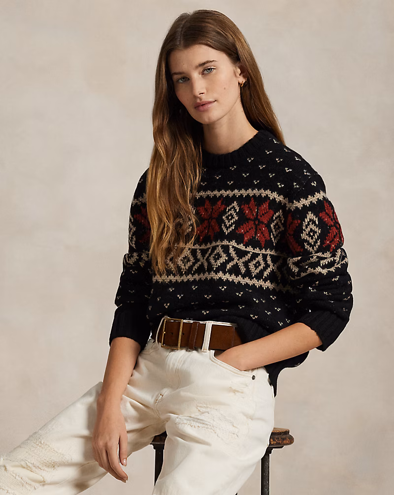 Ralph Lauren Snowflake-Motif Wool Crewneck Sweater