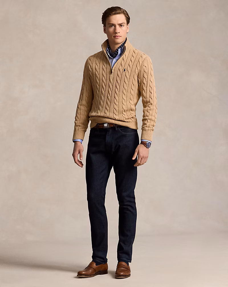 Cable-Knit Cotton Quarter-Zip Sweater