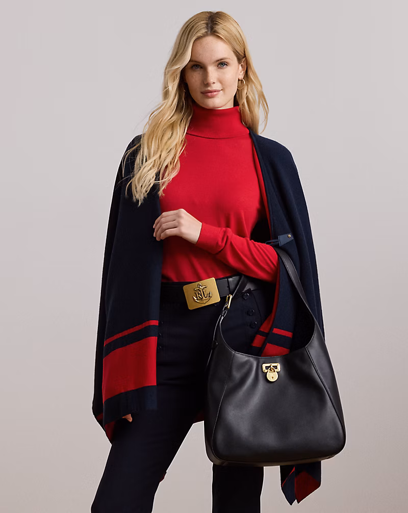 Intarsia-Knit Two-Tone Poncho