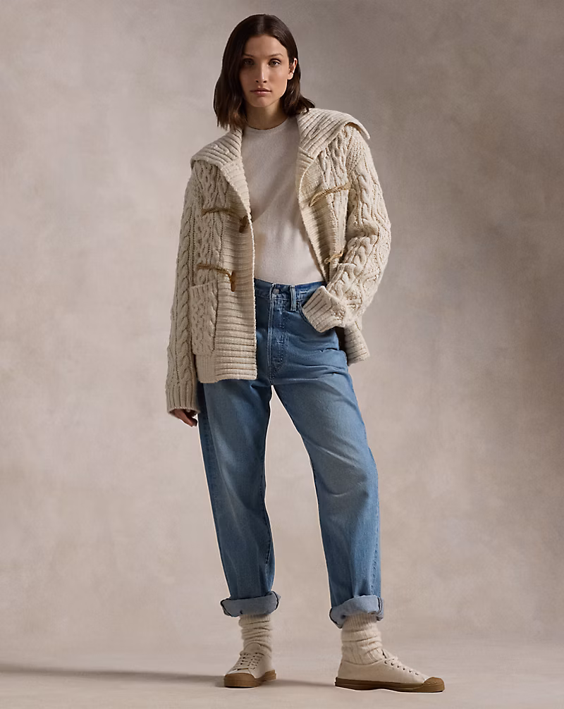 Ralph Lauren Aran-Knit Wool Toggle Cardigan