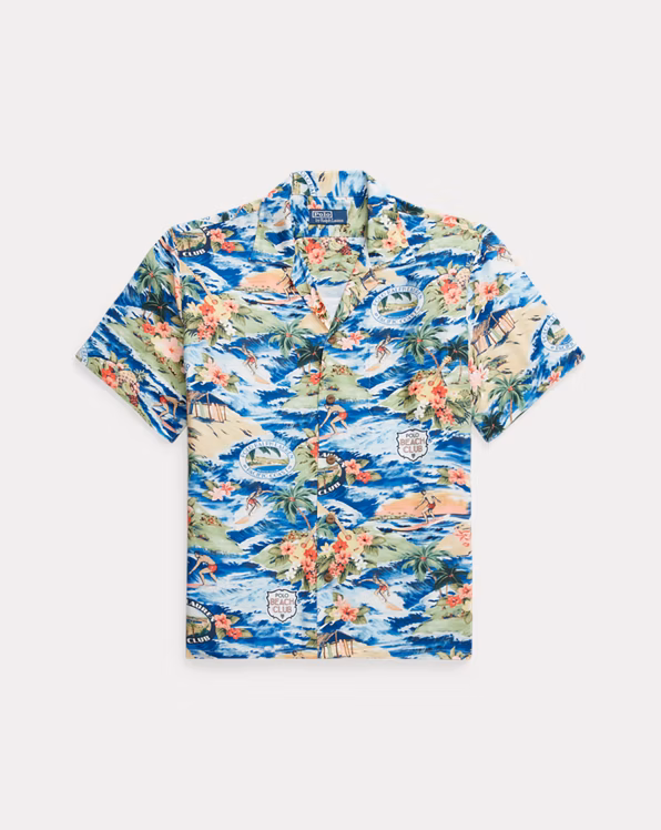 Classic Fit Beach-Print Camp Shirt