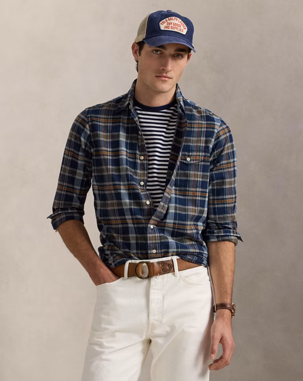 Classic Fit Indigo Madras Shirt