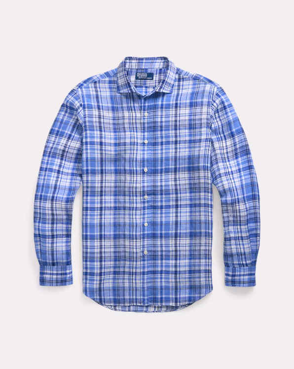 Classic Fit Plaid Linen Shirt