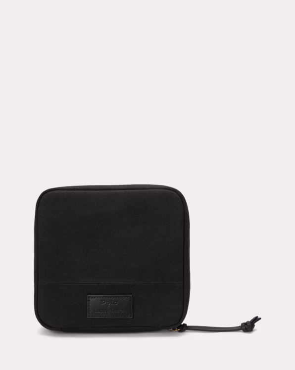 Leather-Trim Padded Canvas Pouch