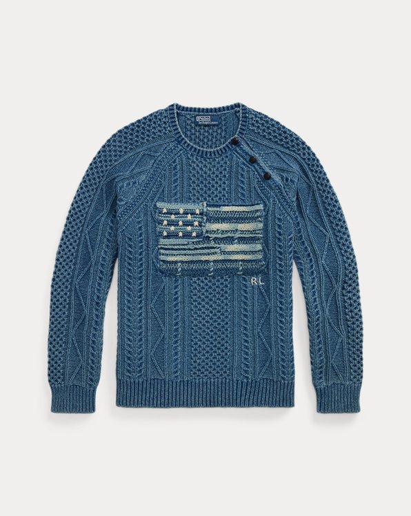 Aran-Knit Flag Cotton Jumper
