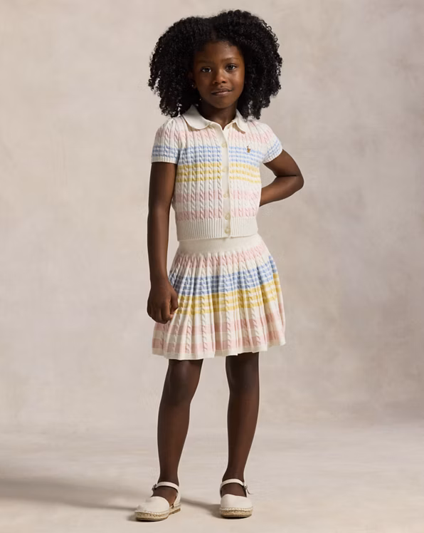 Striped Cotton Cardigan & Skirt Set