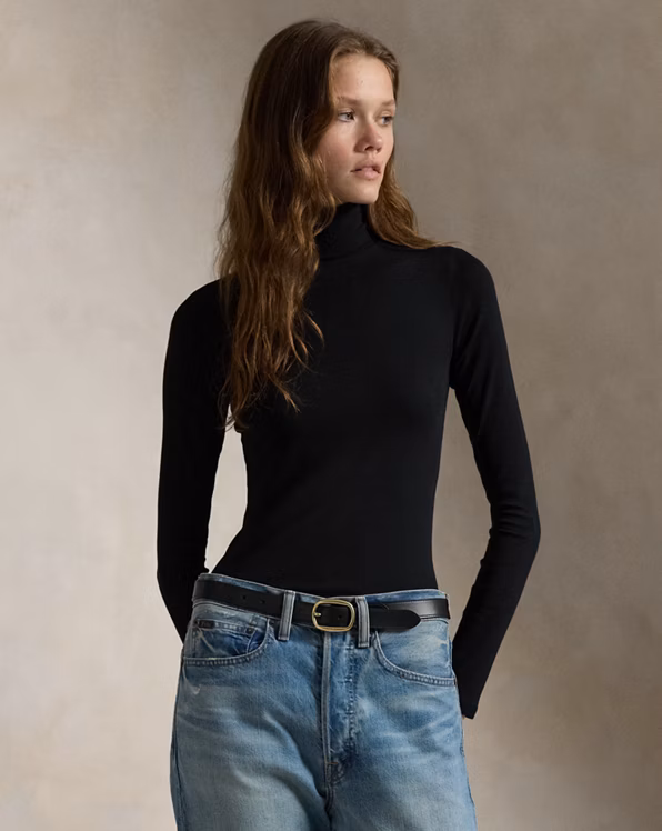 Stretch Rib-knit Roll Neck