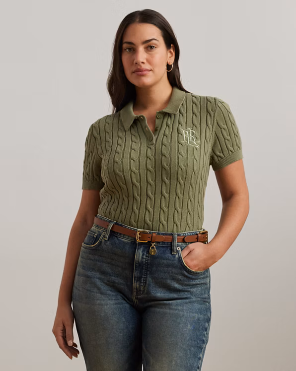 Cable-Knit Cotton Polo Jumper