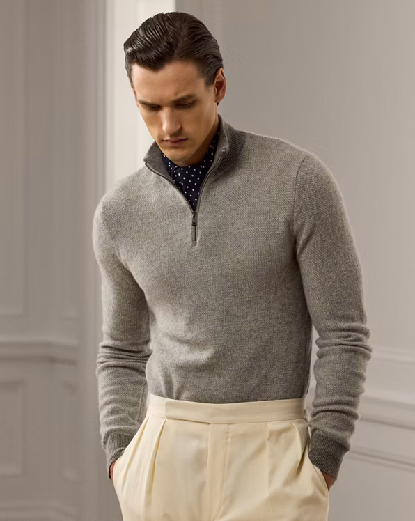 Cashmere Birdseye Quarter-Zip Jumper