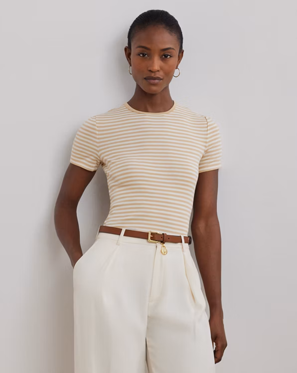 Striped Stretch Cotton Crewneck Tee