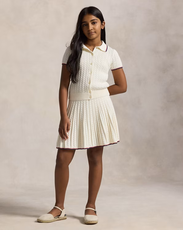 Mini-Cable Cotton Cardigan and Skirt Set