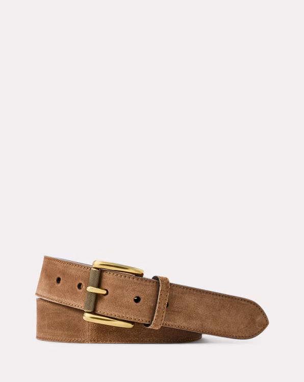 Calf-Suede Roller-Buckle Belt