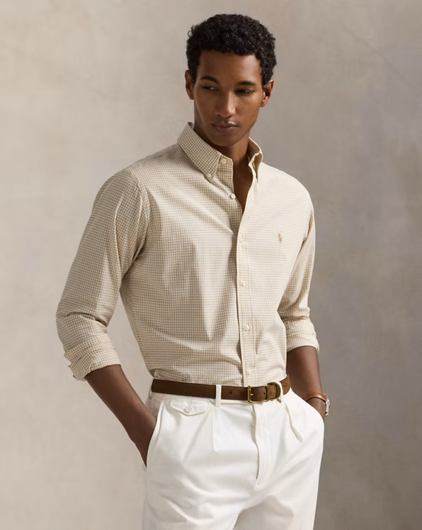 Custom Fit Gingham Stretch Poplin Shirt