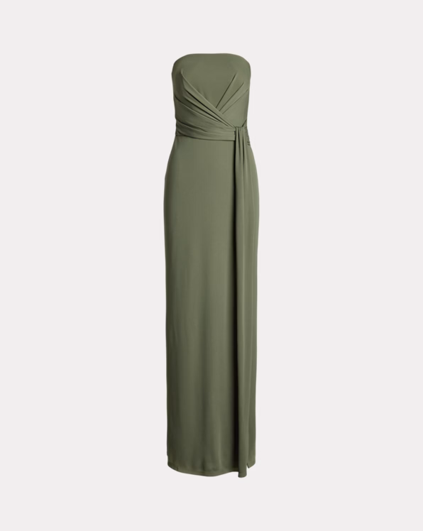 Pleated Jersey Strapless Gown