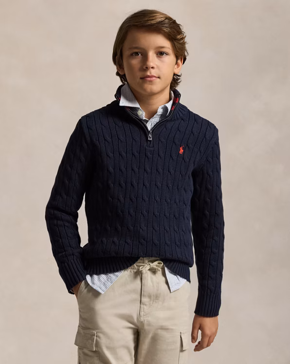 Cable-Knit Cotton Quarter-Zip Jumper