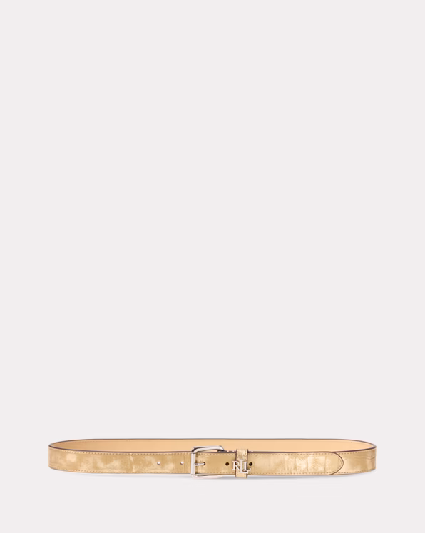 Logo-Keeper Metallic Leather Skinny Belt