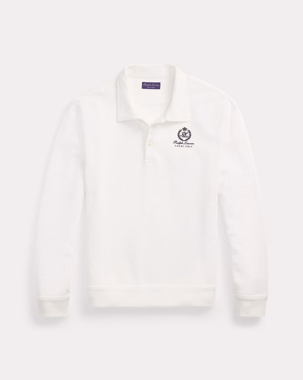 Crest-Embroidered Fleece Polo Shirt
