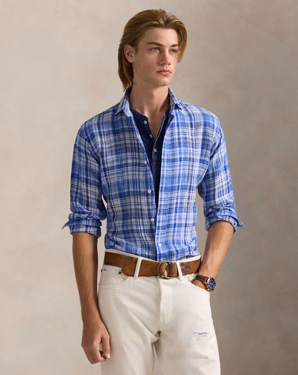 Classic Fit Plaid Linen Shirt