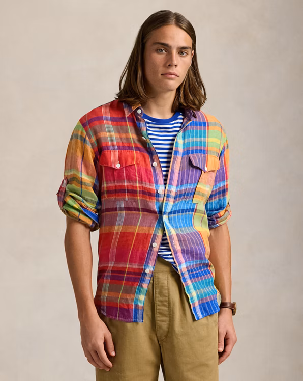 Classic Fit Plaid Linen Workshirt