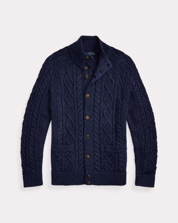 Aran-Knit Marled Cotton Cardigan