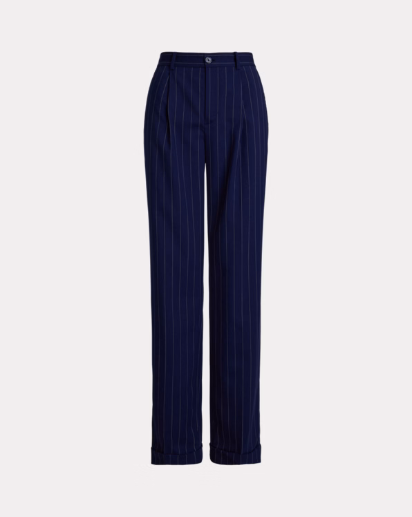 Pinstripe Wool-Blend Twill Trouser