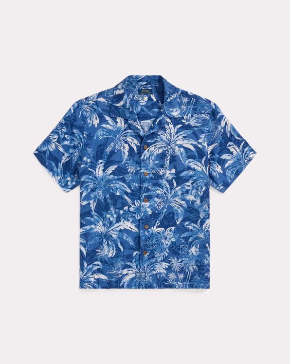 Classic Fit Tropical-Print Linen Shirt