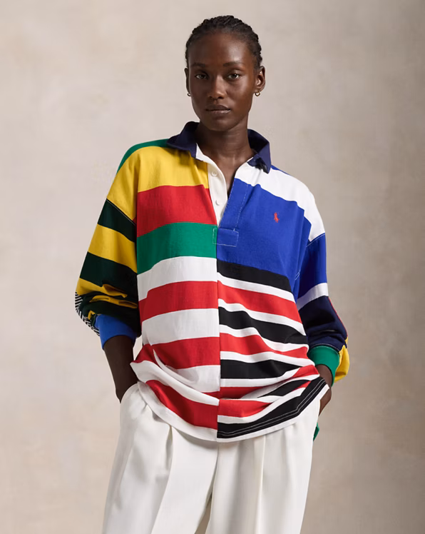 Patchwork-Stripe Jersey Rugby Shirt