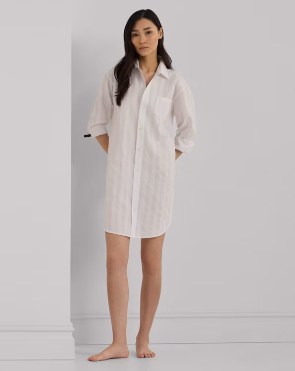 Shadow-Stripe Cotton Sleep Shirt