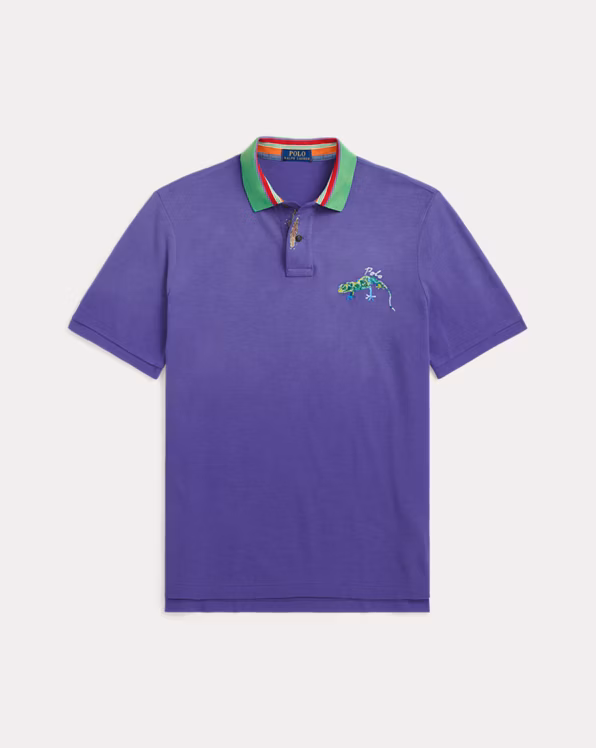 Classic Fit Embroidered Mesh Polo Shirt
