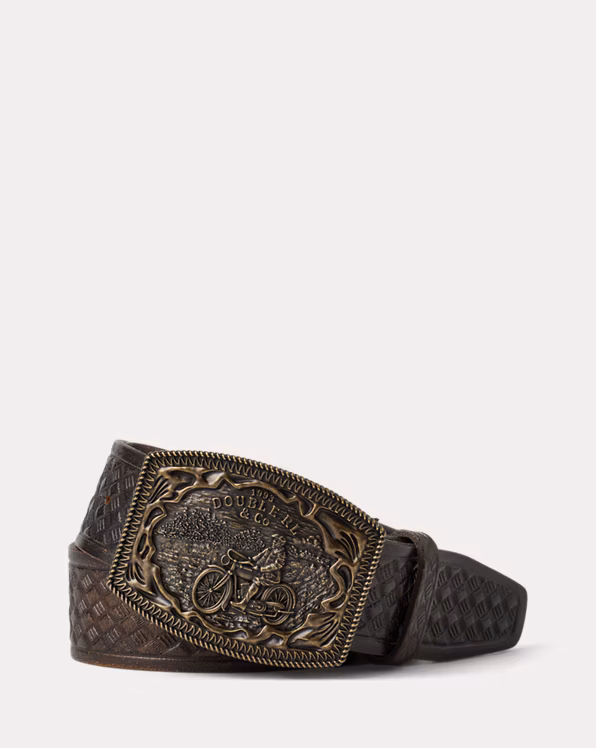 Basket-Weave-Embossed Leather Belt