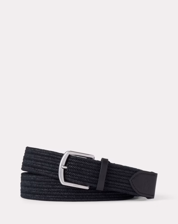 Leather-Trim Braided Belt