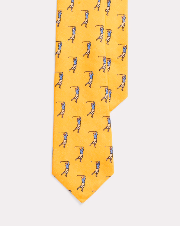 Golfer-Print Linen Tie
