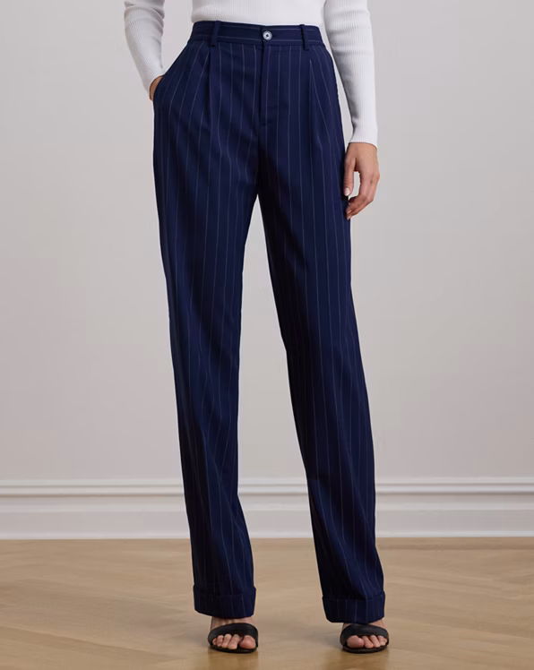 Pinstripe Wool-Blend Twill Trouser