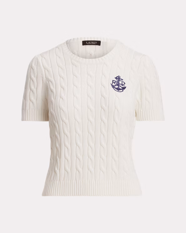 Cable-Knit Cotton Short-Sleeve Jumper