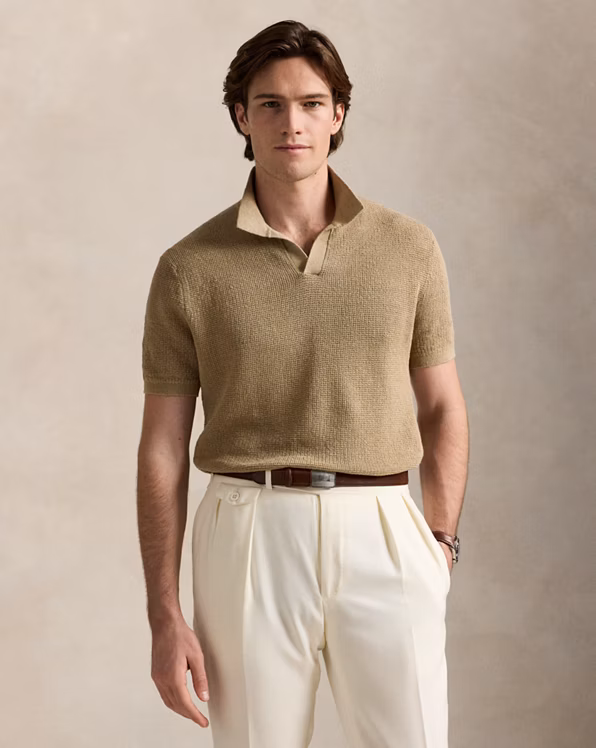 Mesh-Knit Linen Short-Sleeve Jumper