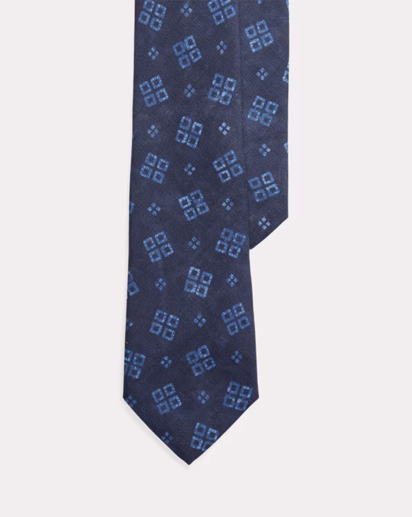 Geometric-Print Linen Tie