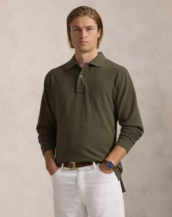 Mesh Long-Sleeve Polo Shirt