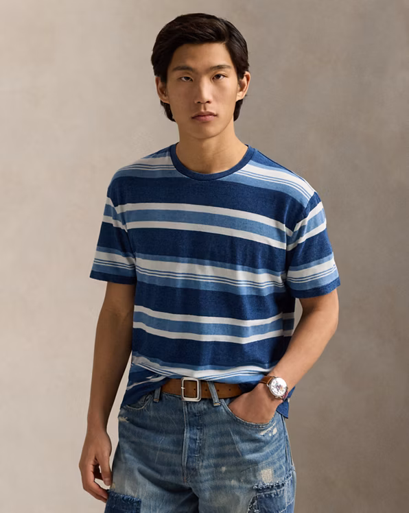 Classic Fit Striped Cotton-Linen T-Shirt