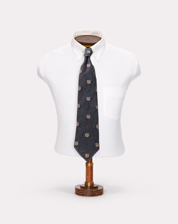 Handmade Shield-Embroidered Denim Tie