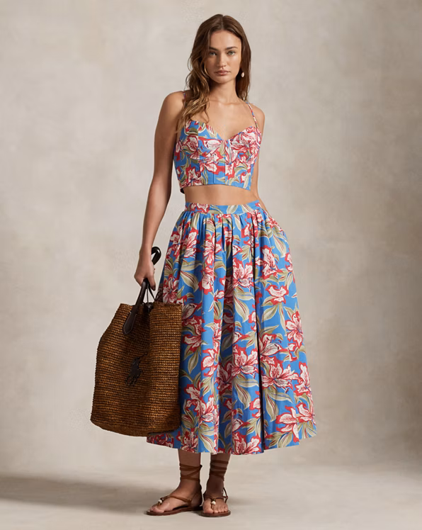 Floral Cotton Midi Skirt