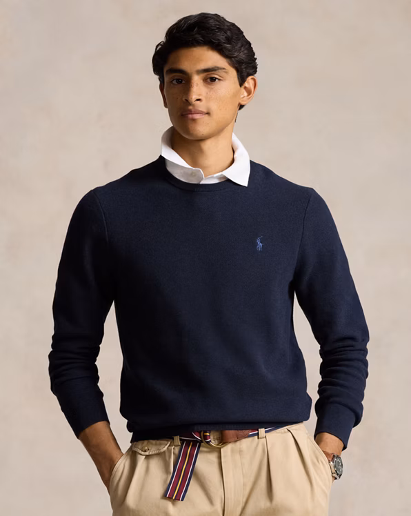 Mesh-Knit Cotton Crewneck Jumper