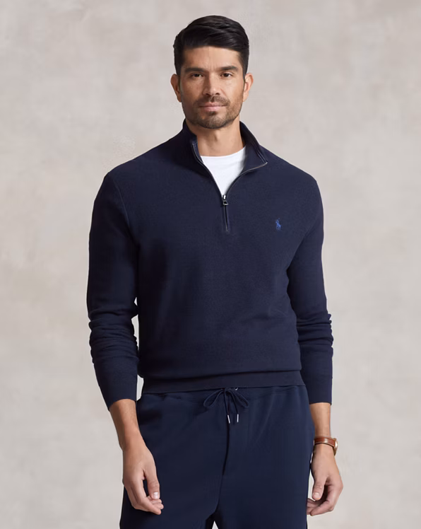 Mesh-Knit Cotton Quarter-Zip Jumper