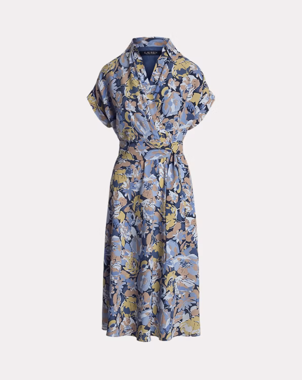 Floral Belted Crepe Dress