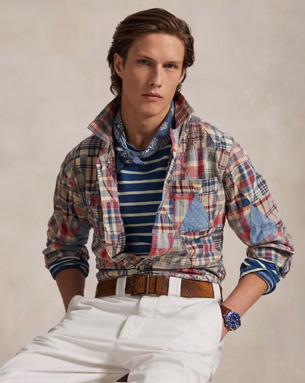 Classic Fit Patchwork Madras Camp Shirt
