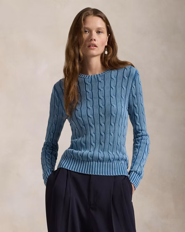 Elbow-Patch Cable-Knit Cotton Jumper