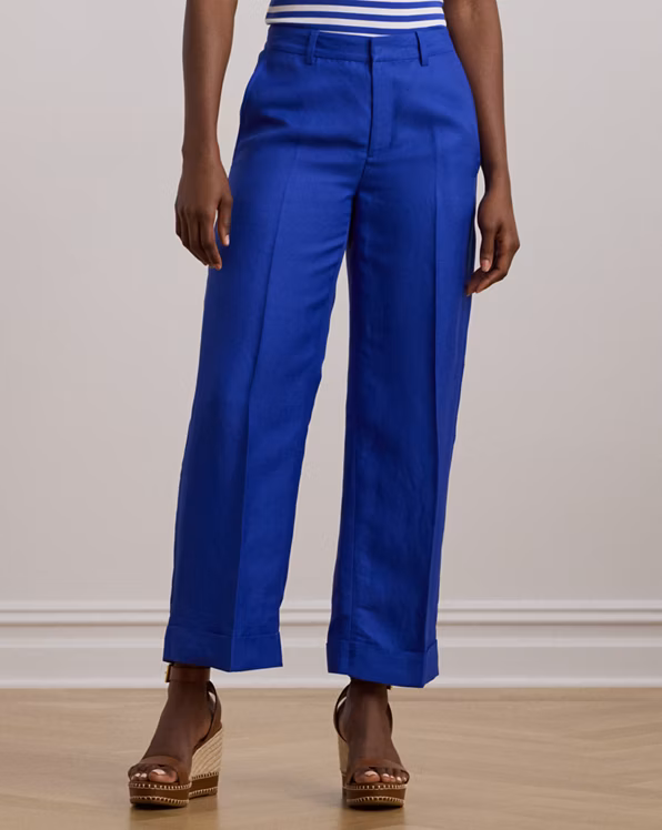Linen-Blend Twill Cropped Trousers