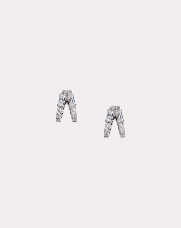 Sterling Silver Pavé Split Hoop Earrings