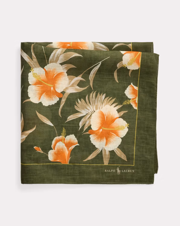 Floral-Print Linen Bandanna